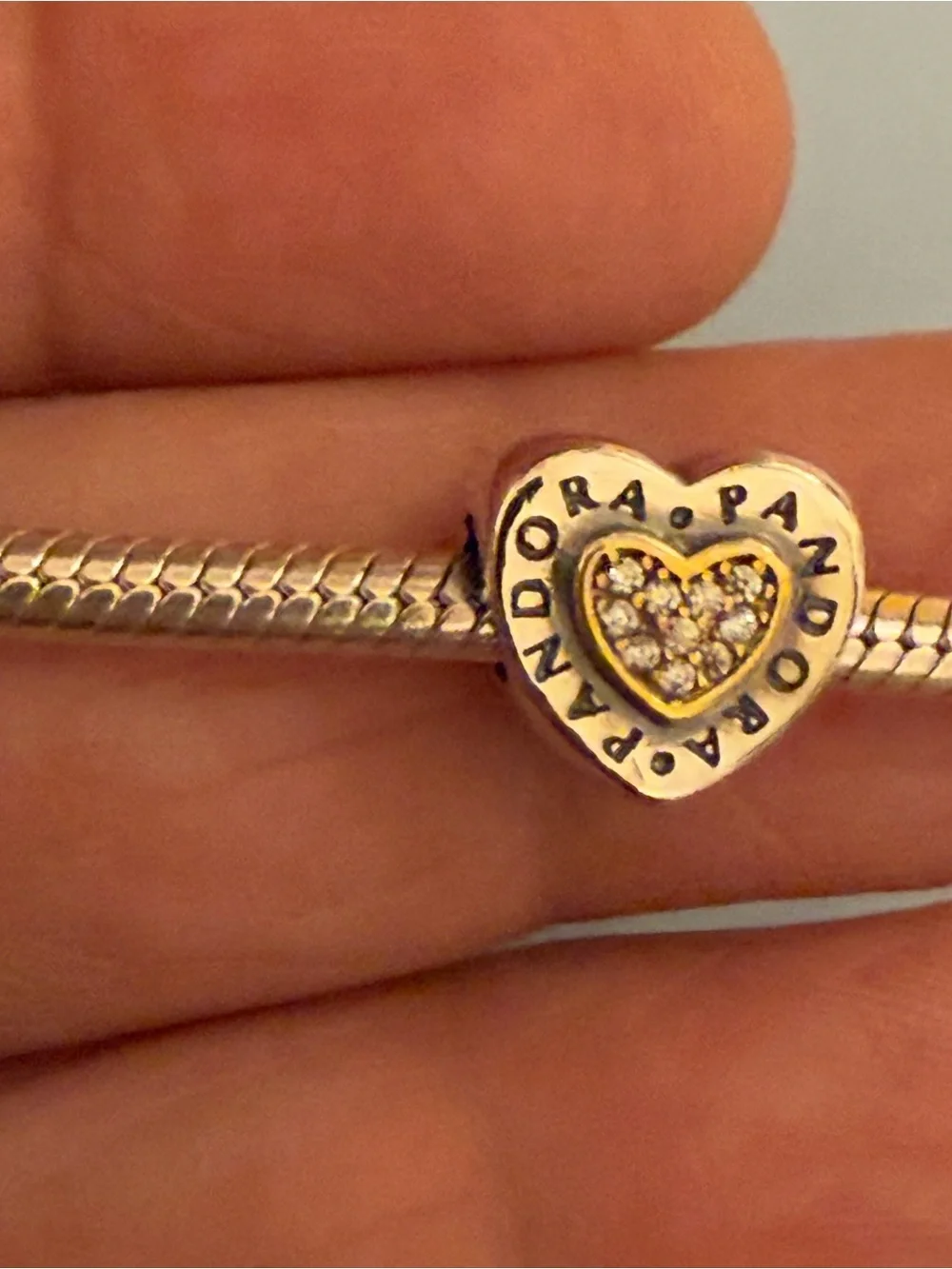 Pandora Two-Tone Heart Charm with Sparkling Stones - Gold & Silver